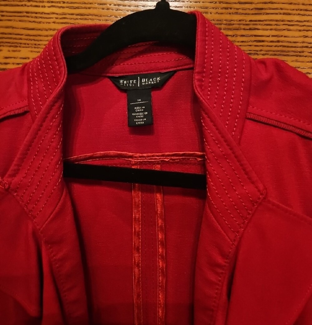 Sz 14 Raspberry Red Ruffled Open-Front Jacket - Picture 3 of 6